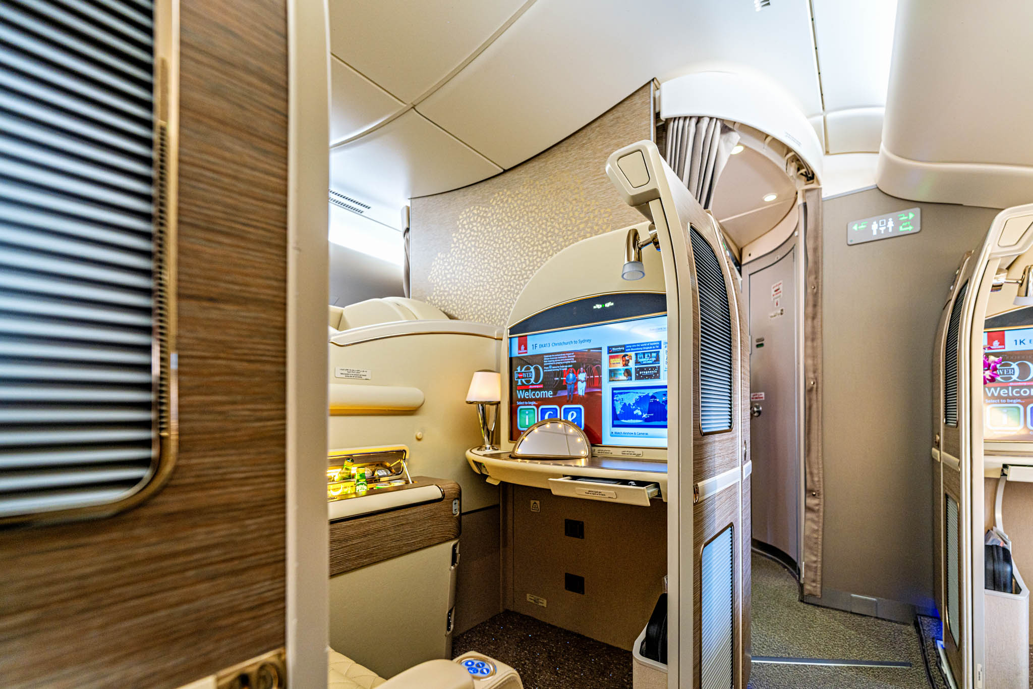 a desk in a room with a computer